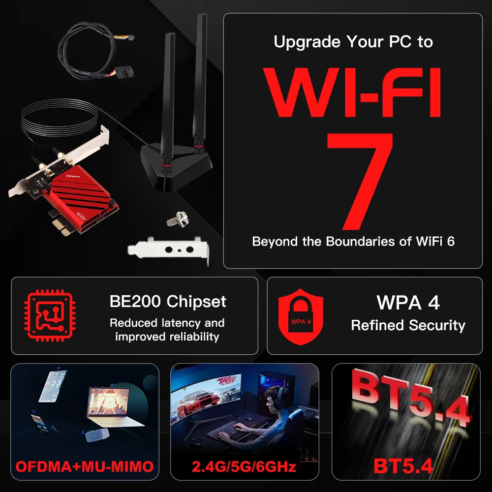 FENVI WiFi 7 Tri Band 8800Mbps BE200 For Bluetooth 5.4 802.11BE Wireless PCIE Adapter Network WiFi Card Support PC Win10/11