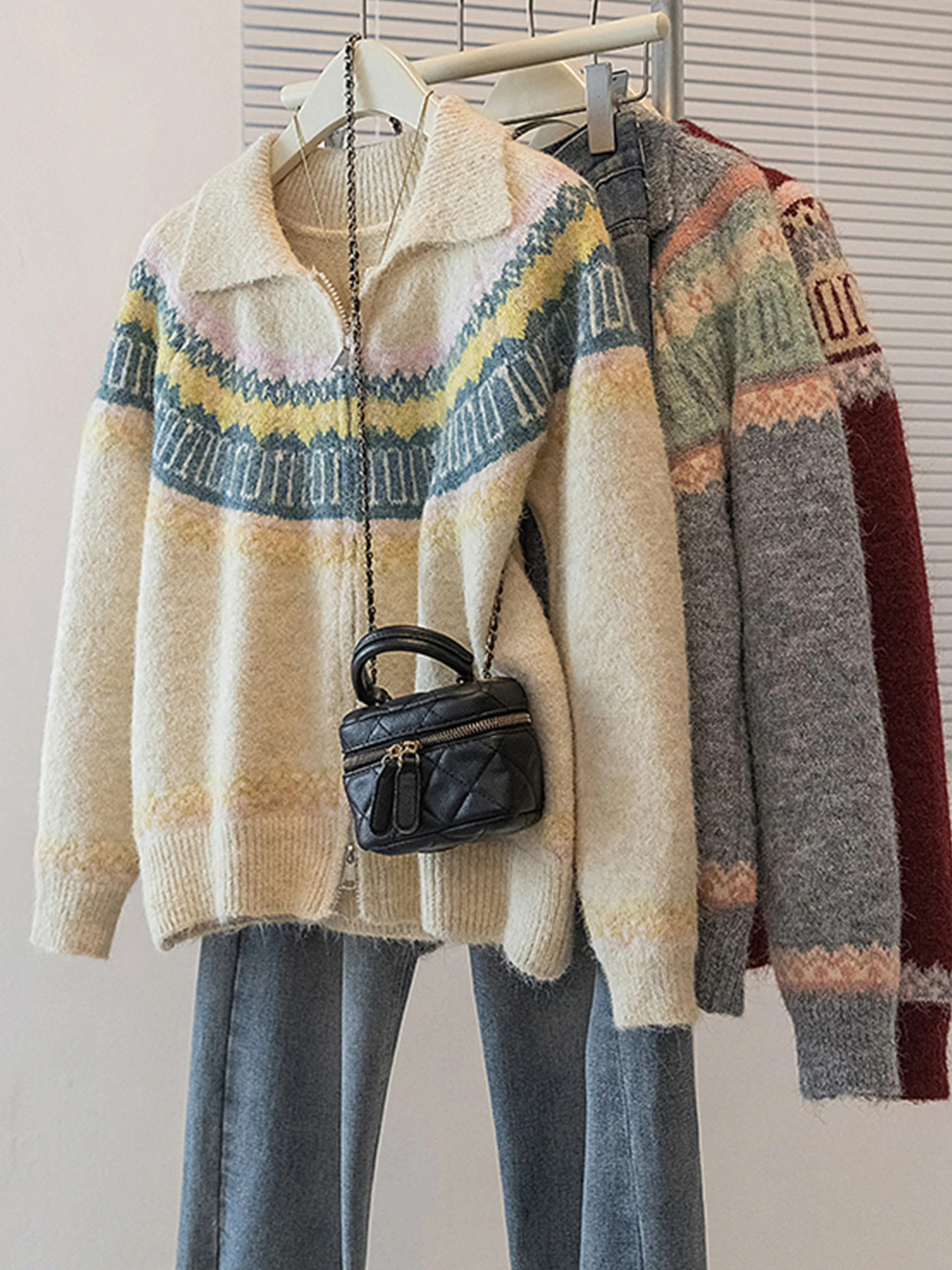 

Retro Fair Isle Knitted Sweater Women's Autumn Winter plus Size Soft Cozy Collar Advanced Sensation Knitted Top