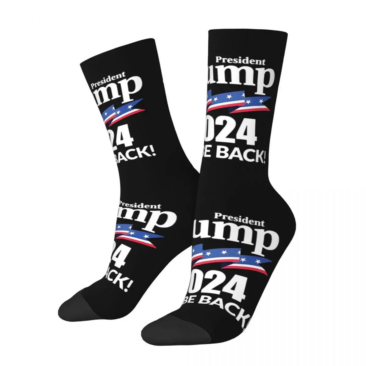 Crazy compression President Trump 2024 I Will Be Back Tapestry Sock for Men Harajuku Quality Pattern Crew Sock Novelty