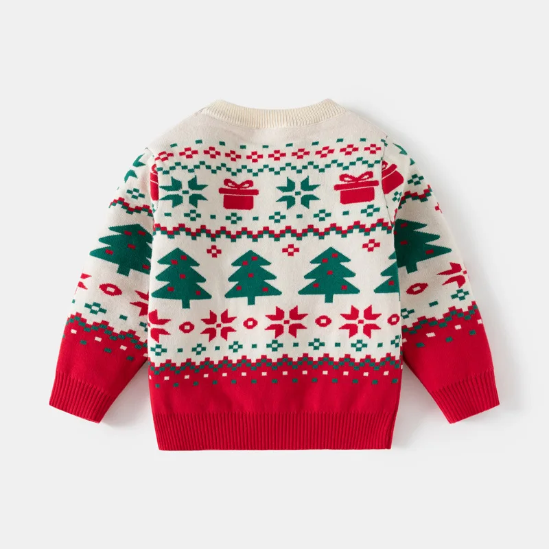 Christmas Sweaters Autumn Winter Boys Girls Snowflake Christmas Tree Print Thick Warm Xmas Knit Pullover For 3-8 Years Kids