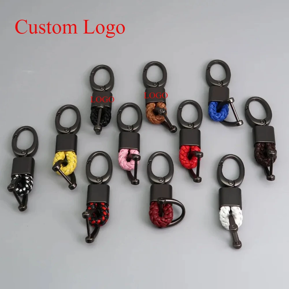 

Custom Hand Woven Leather Buckle Keychain Pendant Car Bag Key Chain Holder Laser Engrave Logo Keyring Gift for Men and Women