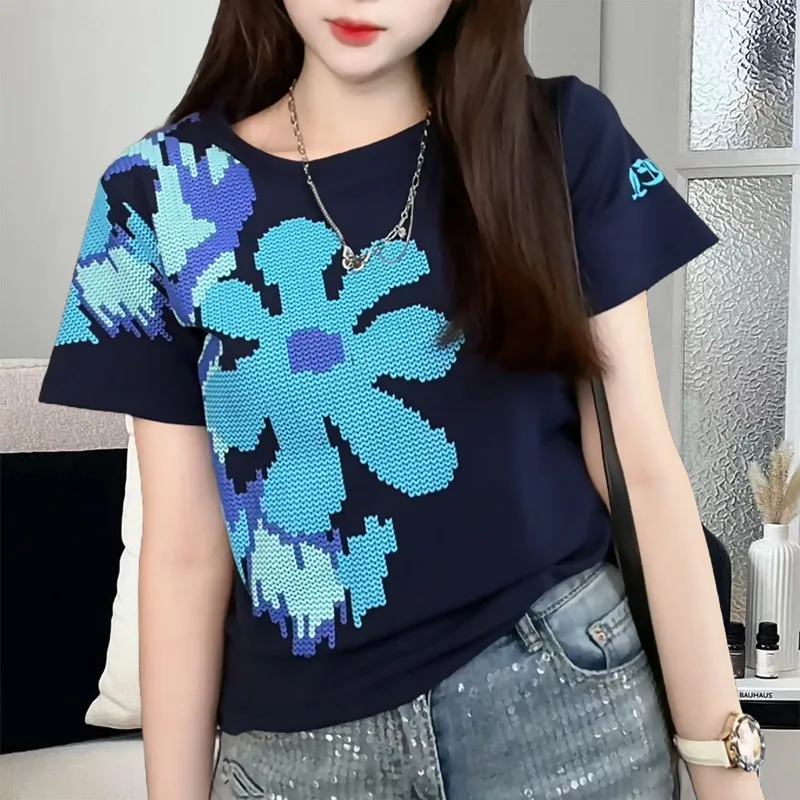

Cotton Summer 3D Foaming Printed Short-sleeve T-shirt for Women Fashionable and Versatile Top