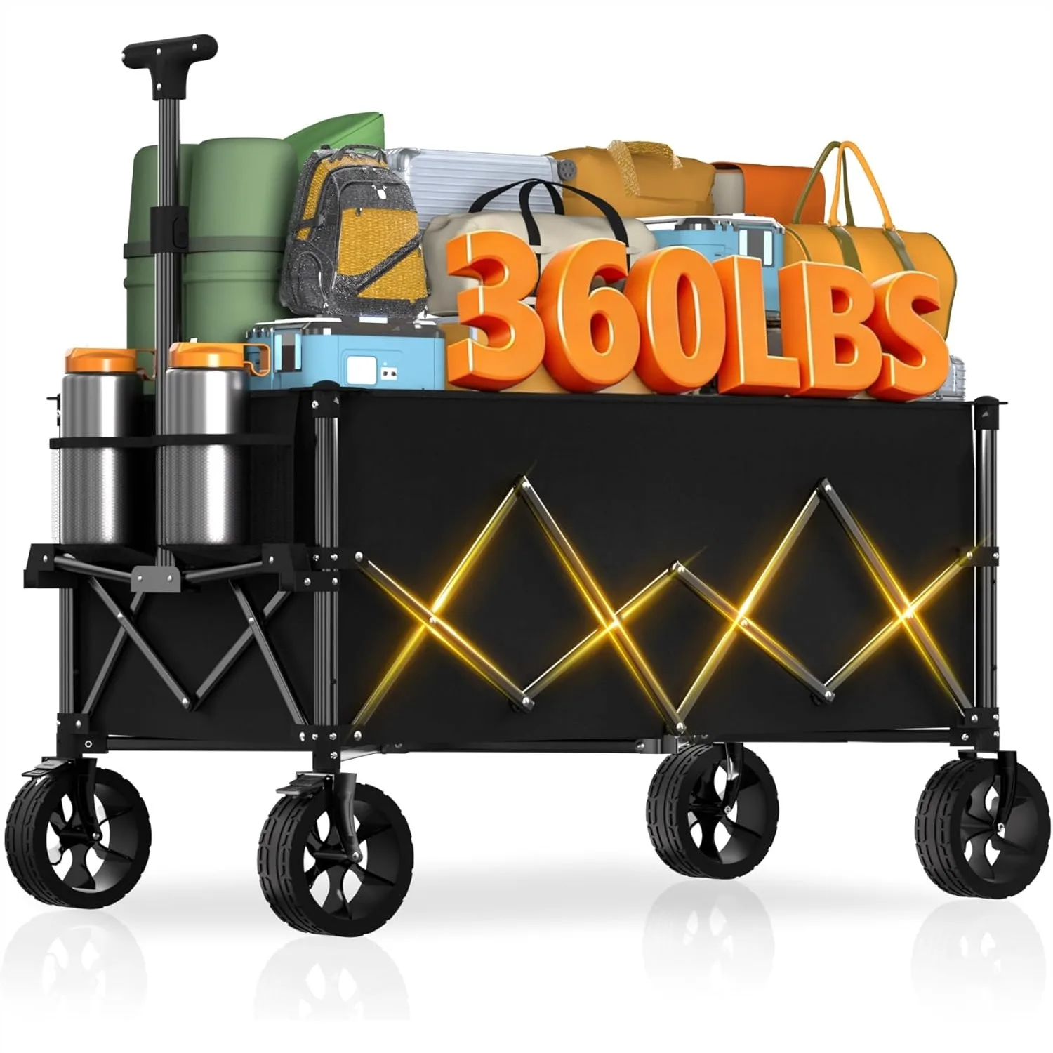 

Extra Large Foldable Wagon Cart, 360lbs Capacity, All-Terrain with Big Wheels for Sand, Compact Fold Easy Storage