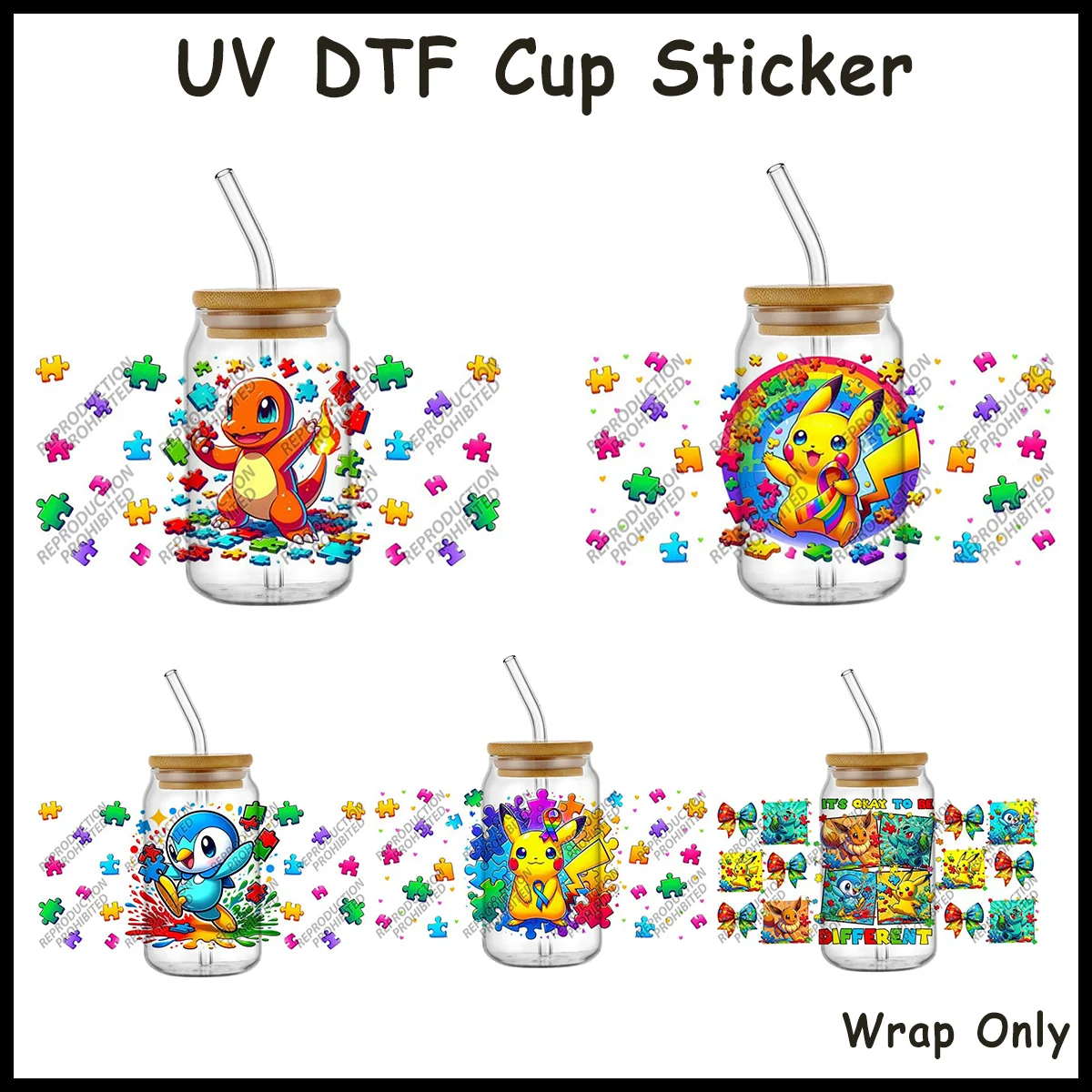 Beer & Wine Grab - Cartoonfiguur Autisme Puzzel Lint UV DTF