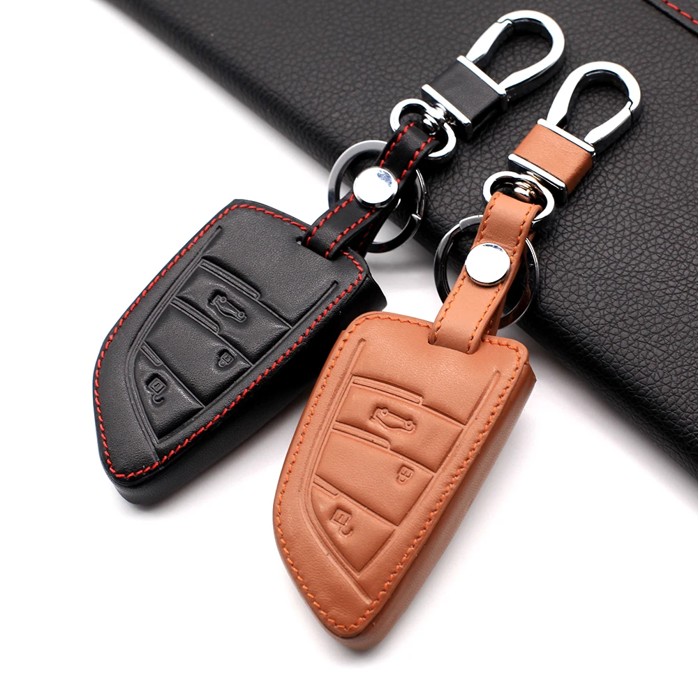 For BMW F48 F46 F10 F20 F30 X1 X2 X3 X4 X5 X6 Z4 1 2 3 4 5 6 7 Serie 7 Leather Remote Car Keychain Holder Key Case Cover Wallet view 3