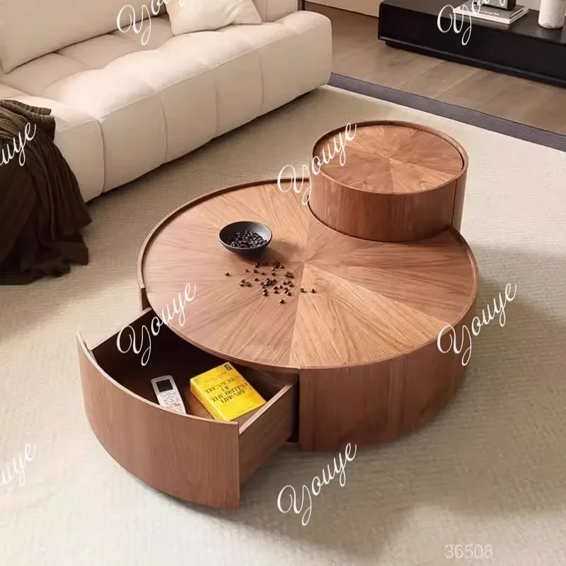 

J Medieval Style Round Coffee Table Combination Living Room Designer Creative Retro Tea Table Modern Simple Tea Table Home