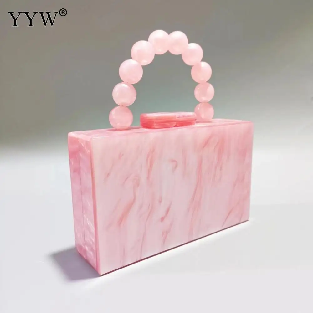 New Pearl White Nude Acrylic Bead Chain Handle Box Clutches 2023 Women Shoulder Purse Wedding Dress Evening Handbag Wallets