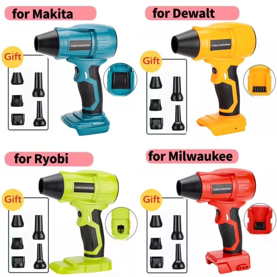 350W Violent Fan Jet Turbo Blower fan For Makita/Bosch/Dewalt/Milwaukee/Ryobi 18-20V Li-ion Battery Adjustable & 5 nozzles