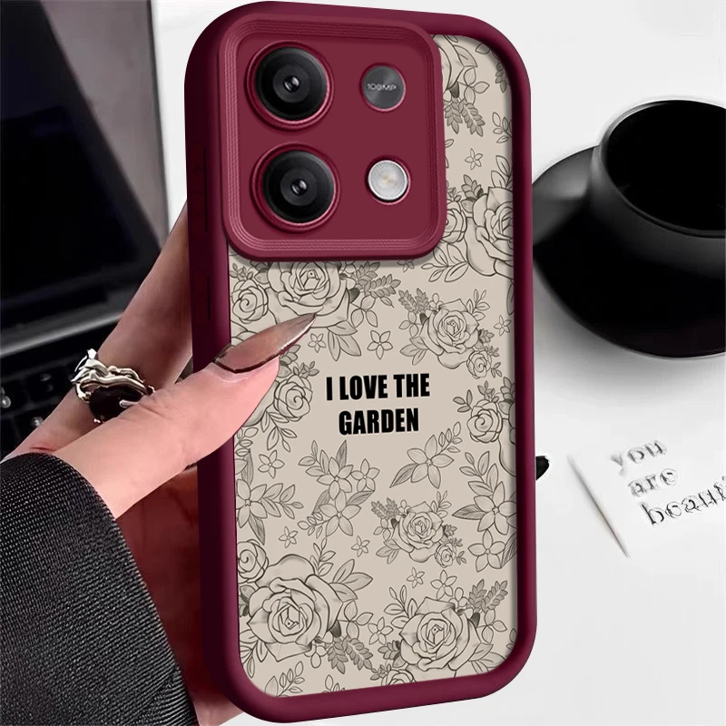 Shockproof Brown Rose Flower Case For Xiaomi Redmi Note 13 12 11 Pro 5G 10 11s 11T 13T Poco F6 X6 X5 M6 Pro 4G Soft Bumper Cover