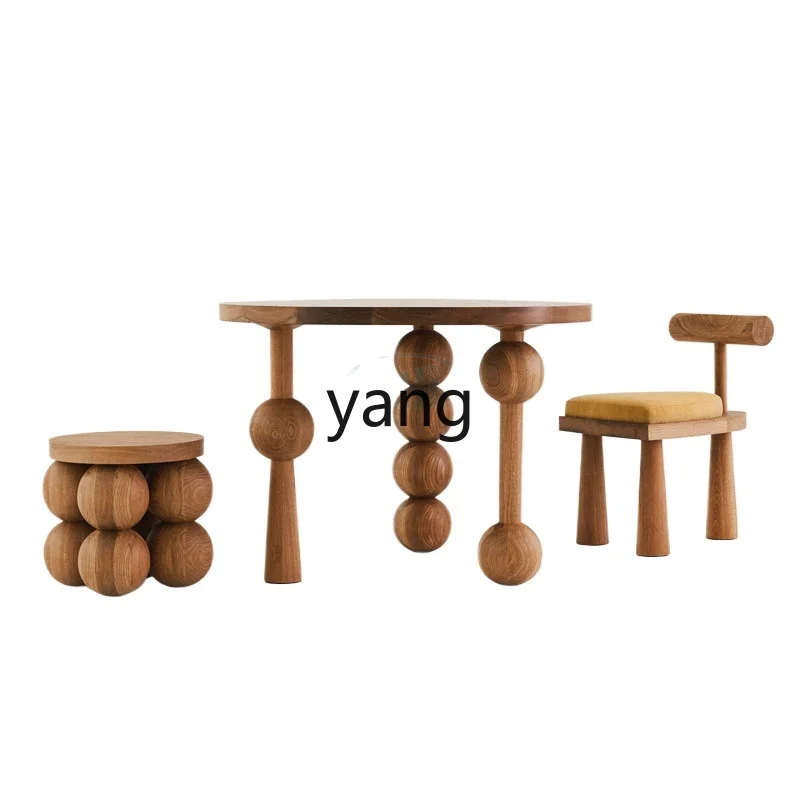 

LTT Modern Simple Solid Wood Round Table Household Personality Simple Creative Irregular Negotiation Table and Chair Combination