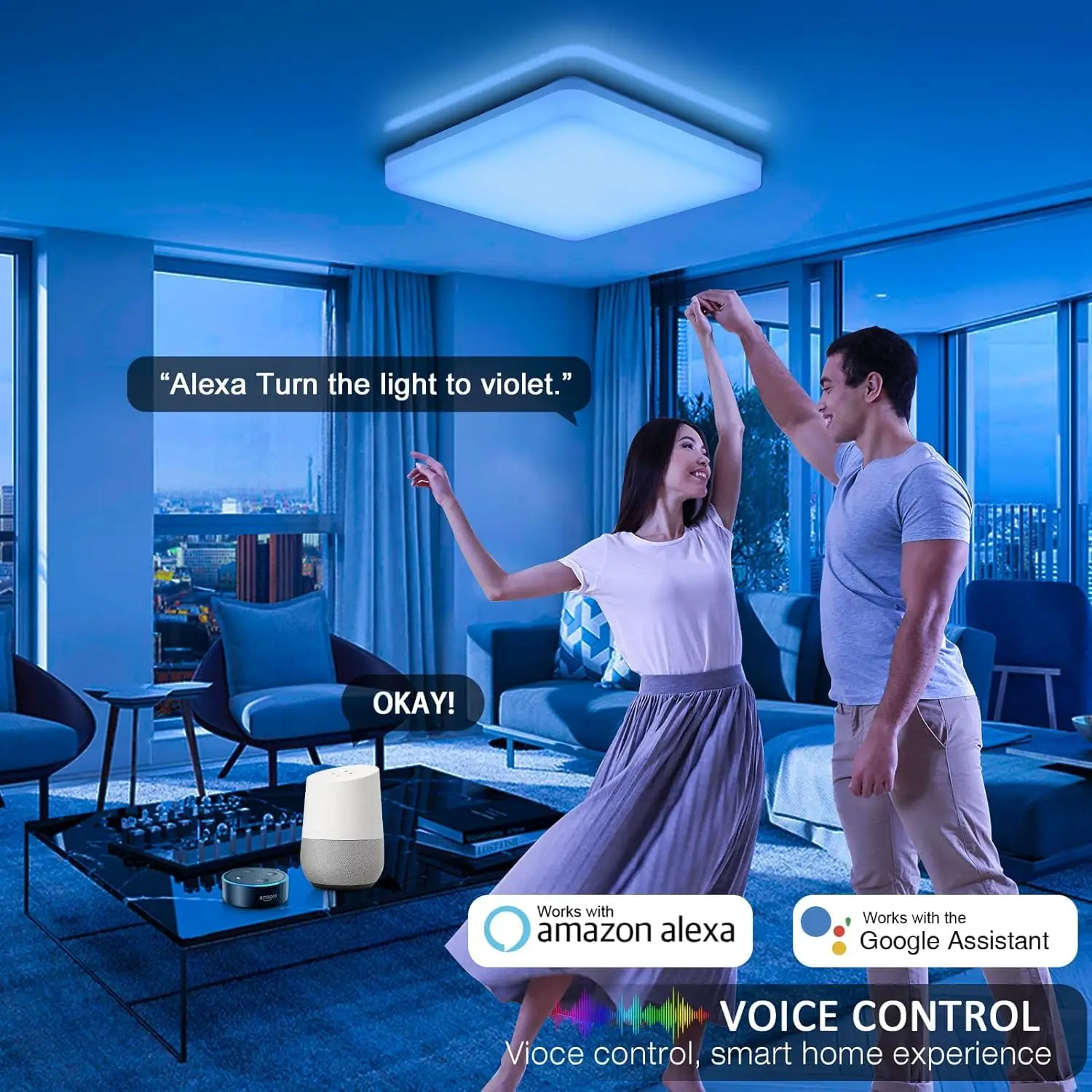 24W Smart RGB LED Ceiling Light 28cm, 2400LM, Dimmable via App, Compatible with Alexa & Google Assistant for Bedroom Living Room