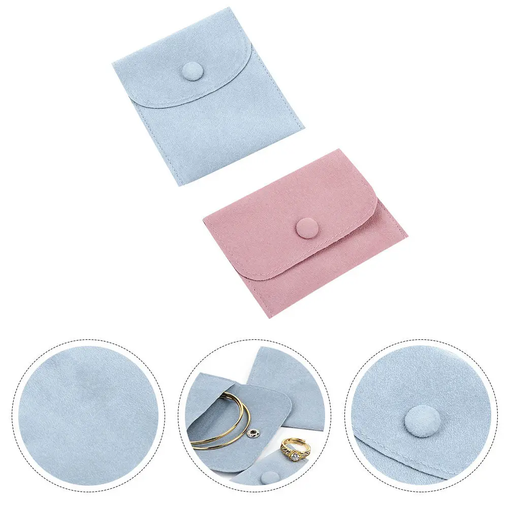 2Pcs Jewelry Storage Bags Flannel Pouches Pink Light Blue Snap Buckle Small Purse Chic Gift Wrap Bracelet Necklace Organizer