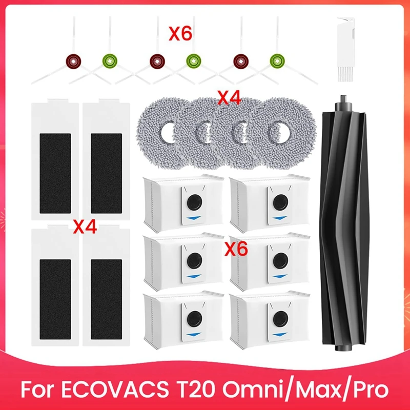 YCOC-pour ECOVACS T20 Omni/Max/Pro série accessoires brosse latérale principale filtre HEPA pièces de rechange en tissu de vadrouille