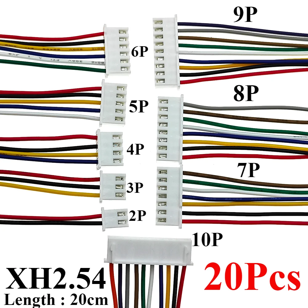 

20Pcs JST XH2.54 2/3/4/5/6/7/8/9/10/12 Pin Connector Plug Wire Cable 20cm Length