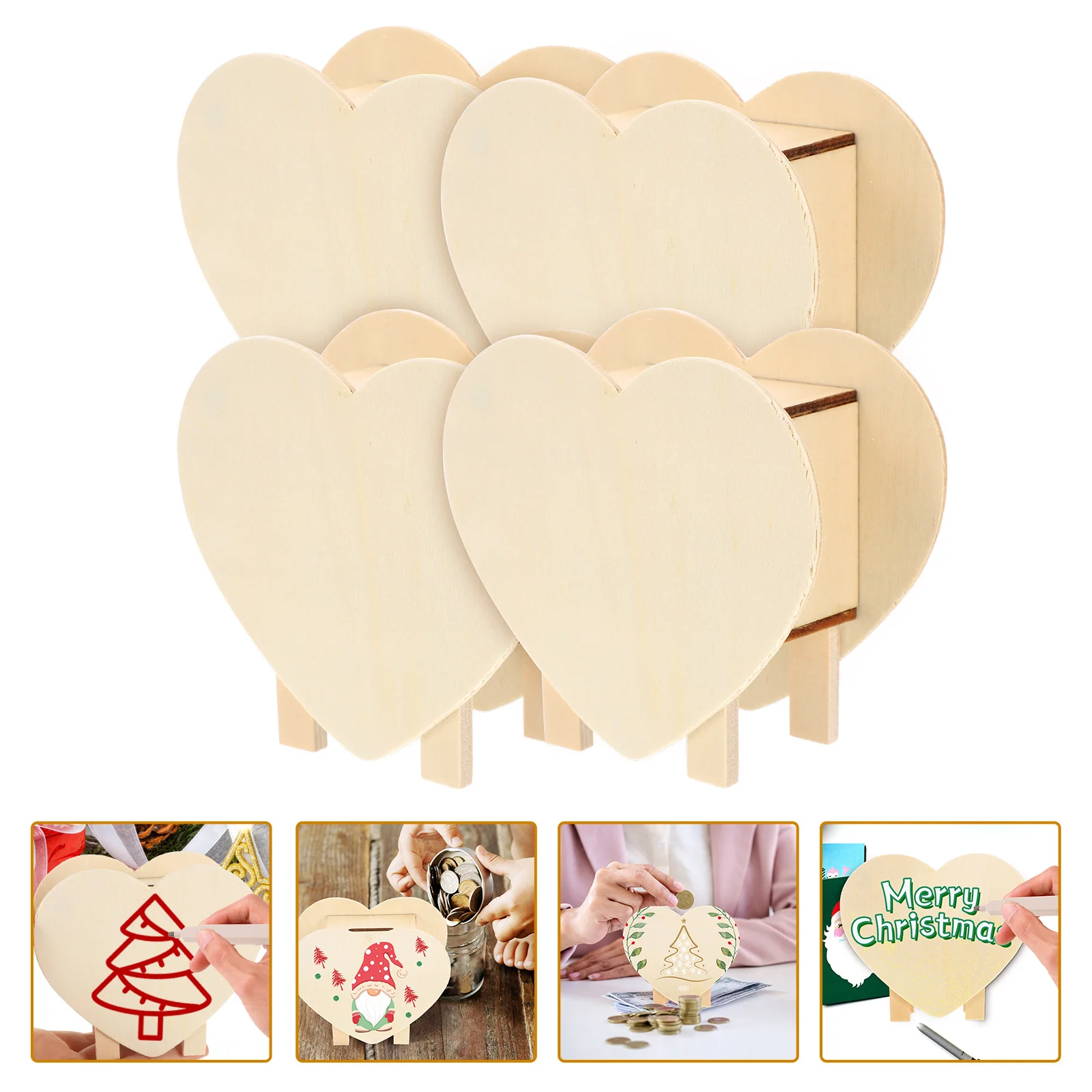 4pcs DIY Love Money Bank Wooden Saving Jar Kids Boys Container Travel Multi-function Coin Case Piggy Bank Storage