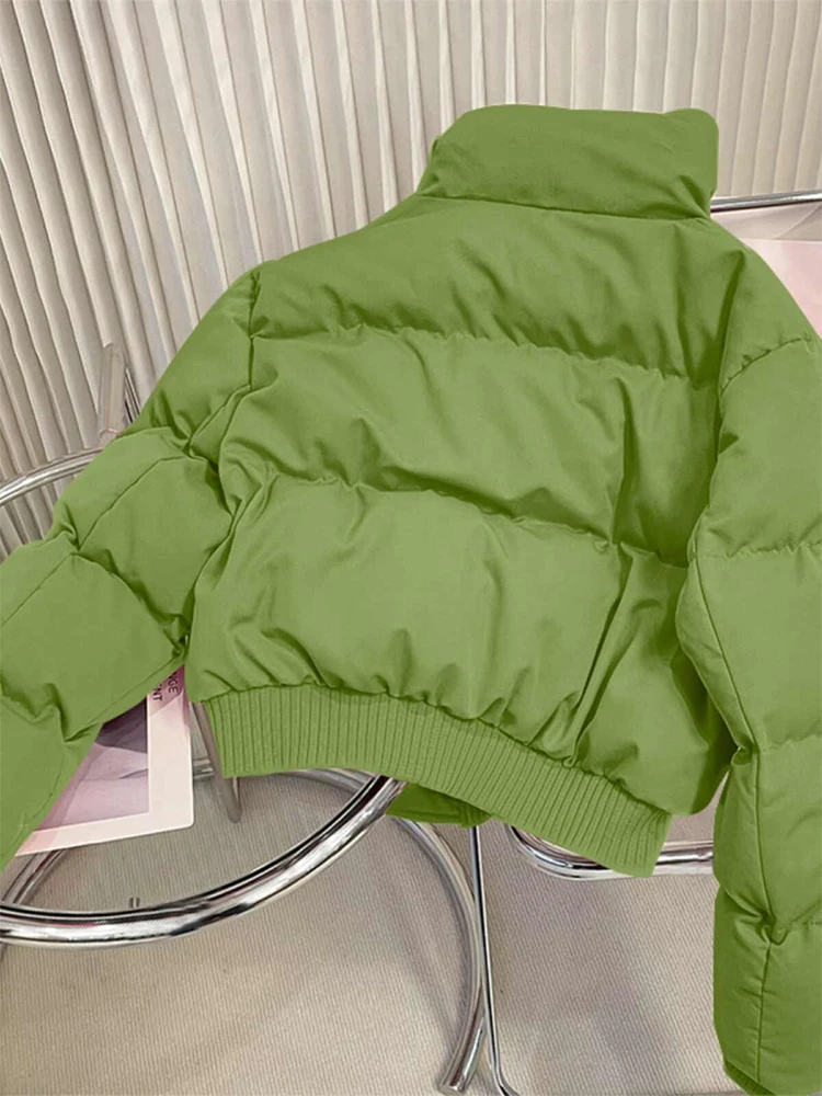 Women\'s Green Parka Jacket Warm Thicken Bread Coat Korean Turtleneck Overcoat Vintage Harajuku Padded Jacket Clothes Winter 2024