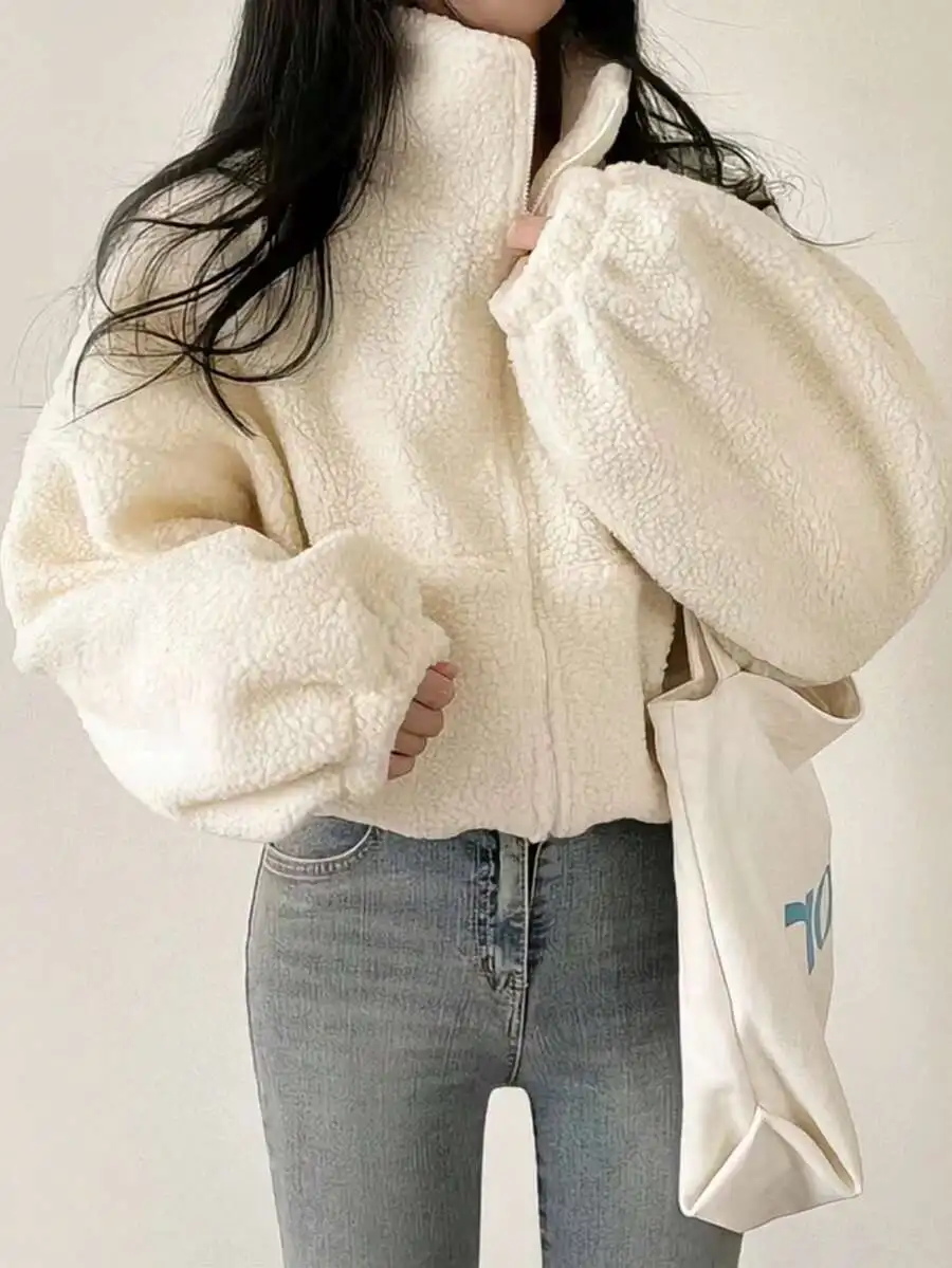 

Женская уютная куртка на молнии из искусственного меха, свободный крой в стиле «плюшевый мишка», повседневная уличная одежда для весны и осени