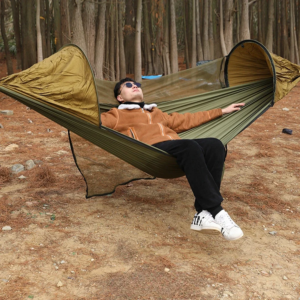 Portable Hammock with Mosquito Net and Automatic Pop-up Stand - Ideal for Outdoor Camping and Hiking Armchair Hanging Hammocks