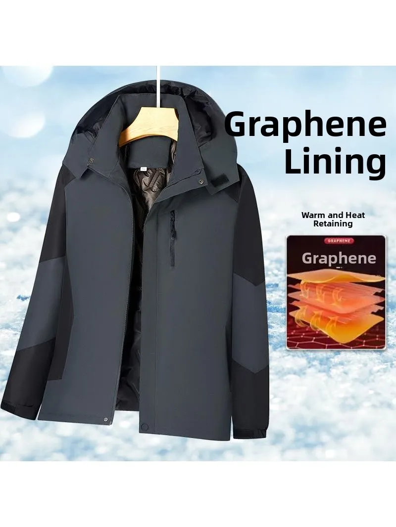

Men's Graphene Thickened Cotton Jacket Autumn Winter Warm Sporty Casual Loose Outerwear Youth Polyester Inner Standard Fit