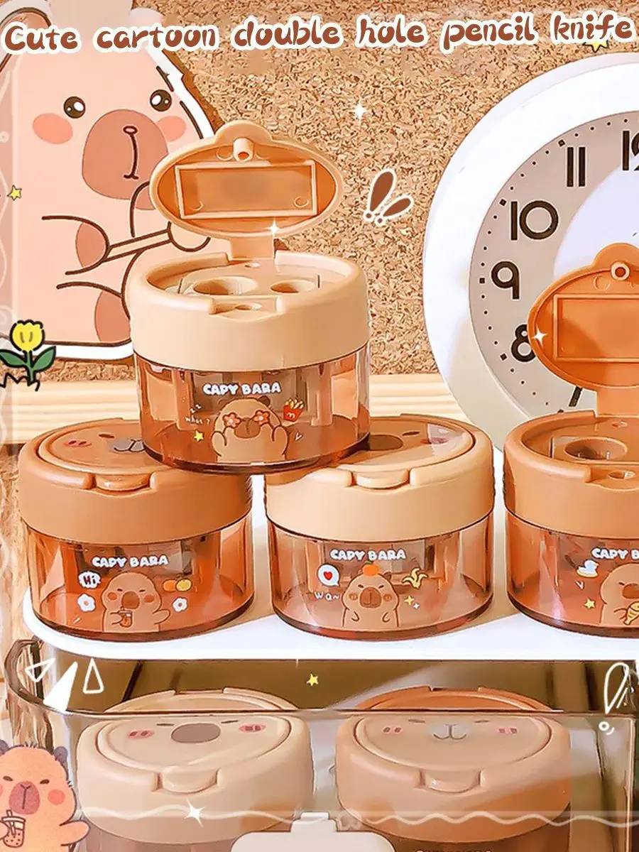 Taille-crayon à double trou rabattable, dessin animé Capybara mignon pour enfants, Mini taille-crayon Compact Portable, fournitures scolaires, outil d'apprentissage