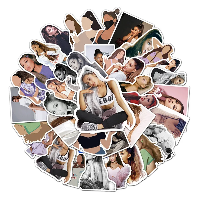 50PCS NEW Singer Stickers Ariana Grande Laptop Guitar Luggage Skateboard Phone Bike Car Waterproof Cool Sticker Decal Fans Gift