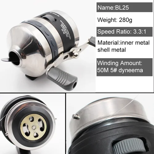 Imagen 2 del producto Carretes de pesca BL25, rueda de Metal de acero inoxidable, rueda de pesca cerrada, carrete de pescado giratorio para tirachinas, tiro de peces con dardo
