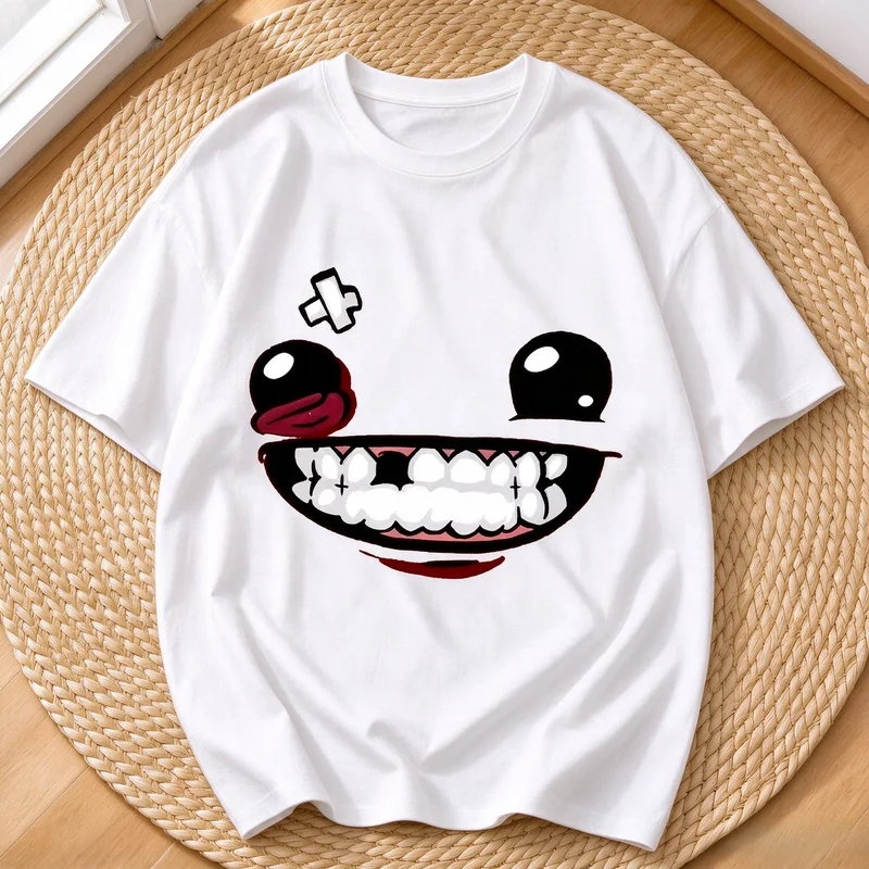 Weird Goofy Smiley Face Graphic Tee Horror Cartoon Meme Design Unisex Casual Gift T‑Shirt for Men Women Cotton Y2k Top