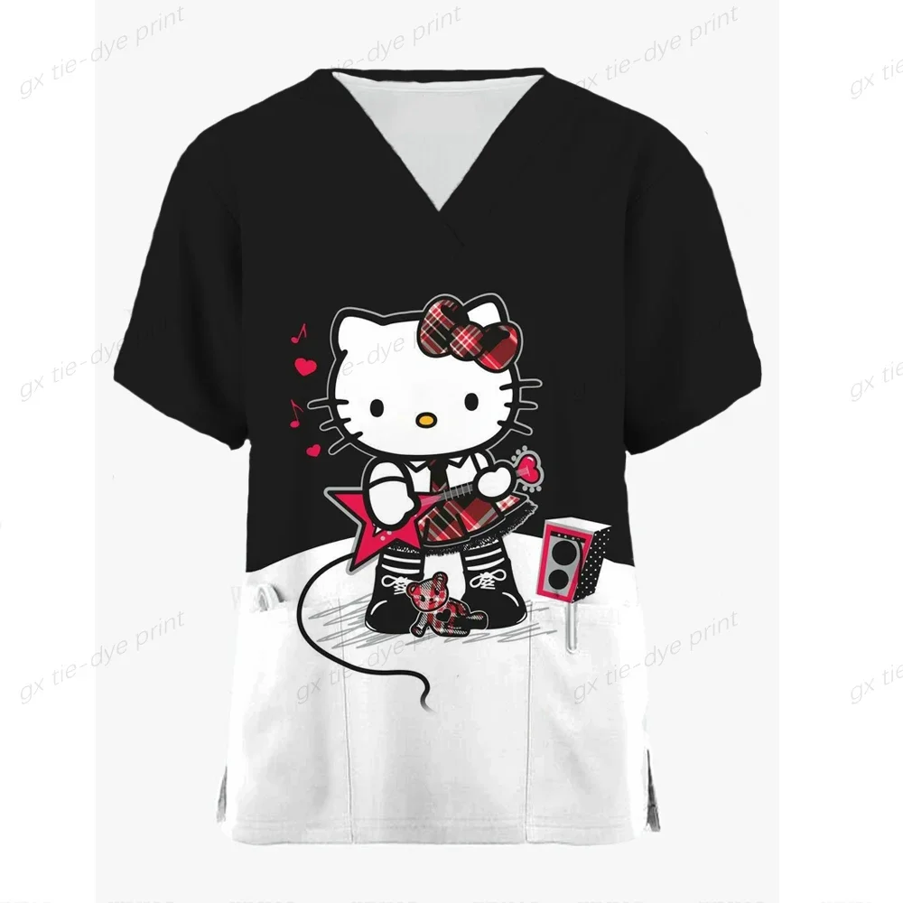 Hello Kitty Print Scrub Top 5xl Plus Size Uniform Short Sleeve Doctor Nurse Uniform Children's Checkup Center working tops