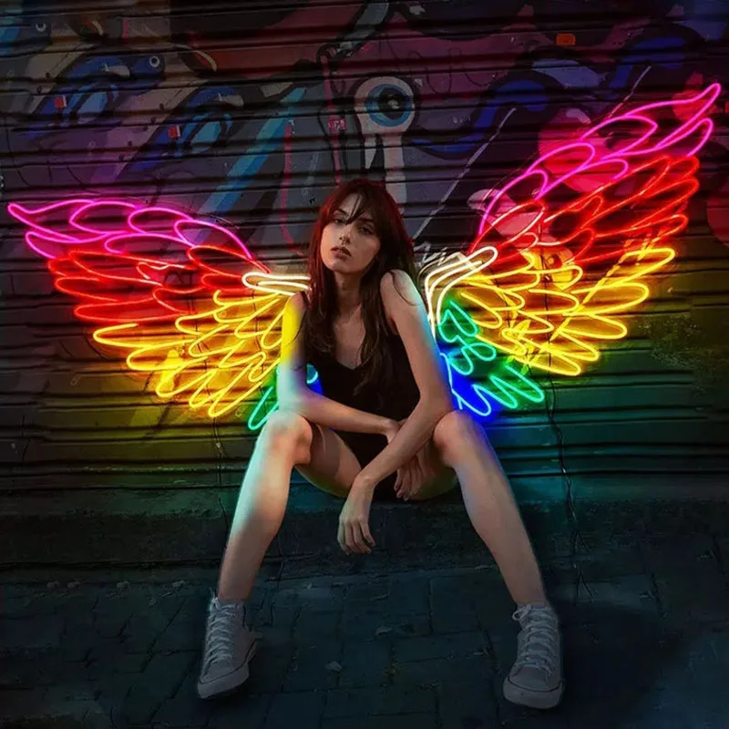Wall art 3D wings happy birthday neon sign angle wing wall bedroom neon sign