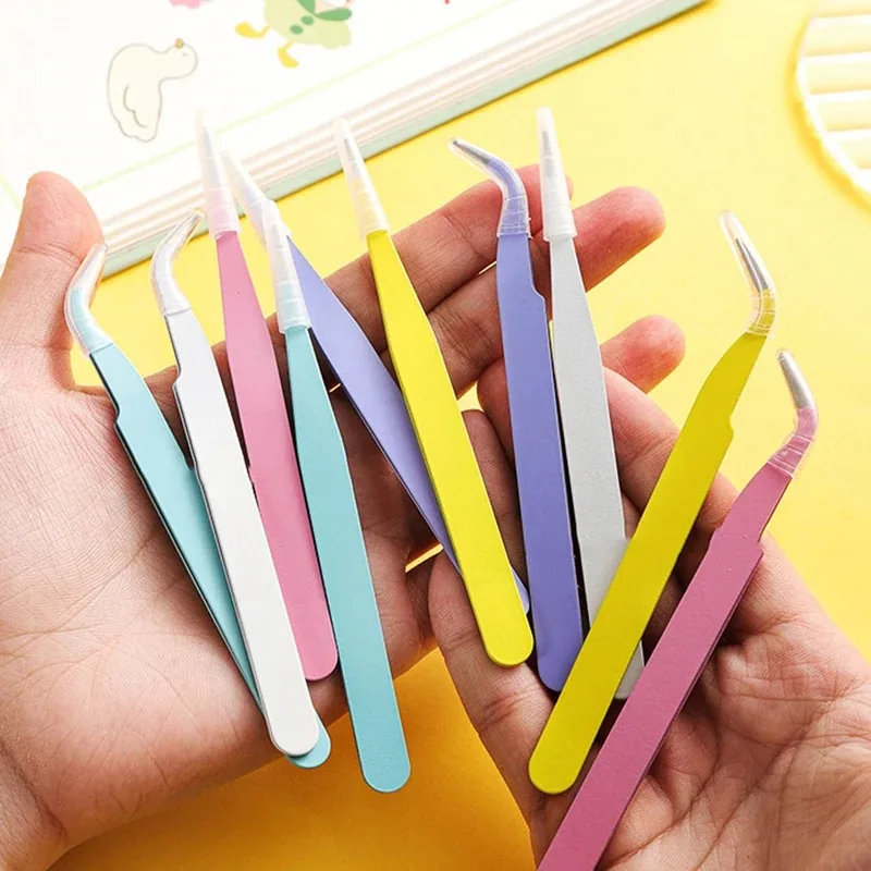 Stainless Steel Straight and Curved Tweezers Set for Eyelash Extensions Nail Art Rhinestones Picking Tool