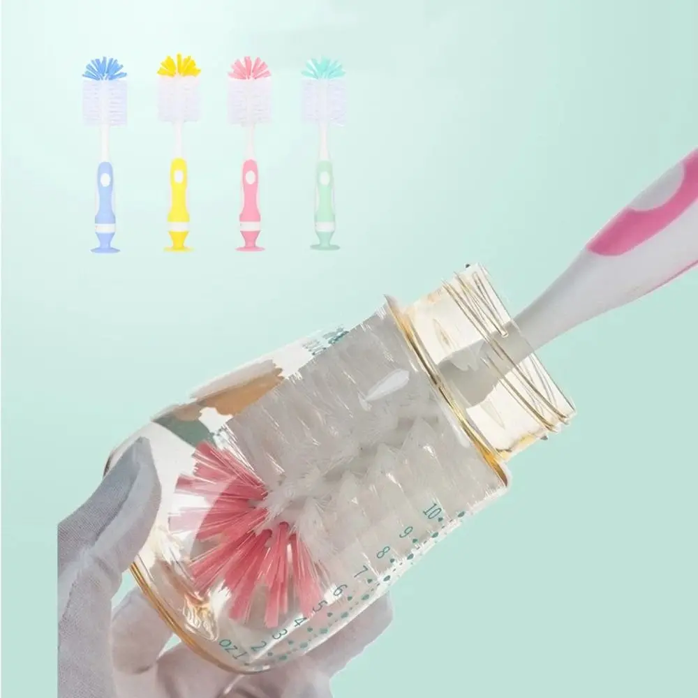 New 2 in 1 Thermos Cup Cleaning Brush Long Handled Suction Stand Pacifier Brush Rotating Cup Brush Water Cup