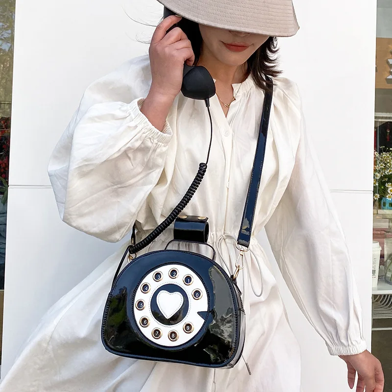 

Women's Creative Shoulder Bag Telephone Shaped Crossbody Bag Retro PU Leather Designer Sweet Girl Phone Purses and Small Handbag