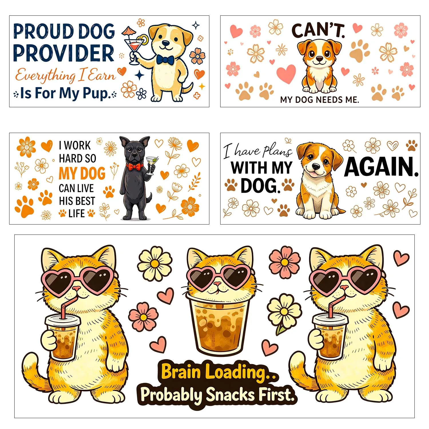 Funny Animals Quotes Rub On UV DTF Transfer Sticker Waterproof DIY Decals 3D Transfers UVDTF Sticker 16oz UV DTF Cup Wraps