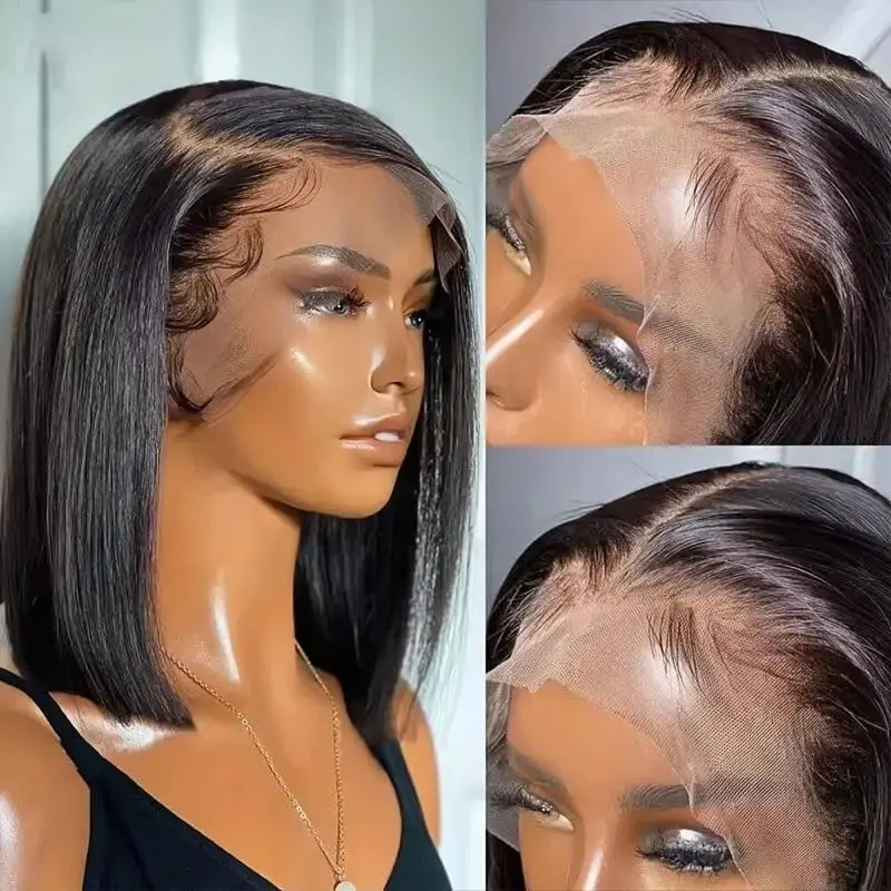 Wig Bob depan renda rambut Brasil 13x4 Wig rambut manusia Wig Bob pendek telah ditanami warna alami 4x4 renda bagian Wig untuk wanita