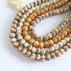 Tibetan Hand Carved Three Eyes Dzi Mala 8mm 108PCS Ox Bone Beads Meditation Rosary BRO530