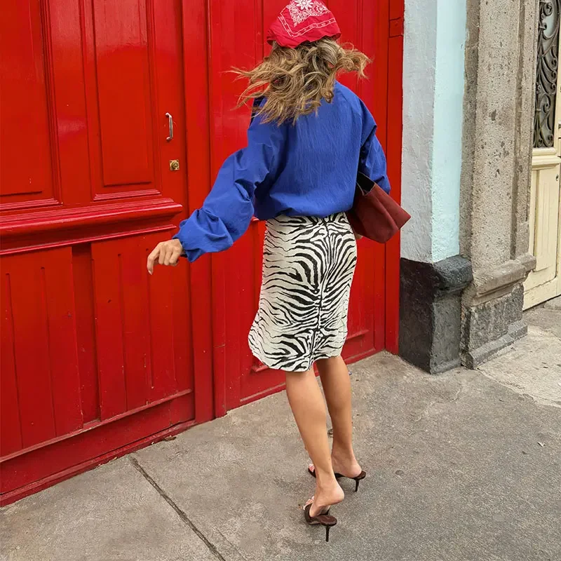 Vintage Damen Zebra-Print Midi-Rock mit niedriger Taille, geradem Schnitt und Reißverschluss, knielanger Rock für Damen, Sommer 2026, vielseitig kombinierbare Unterteile – Detail 11