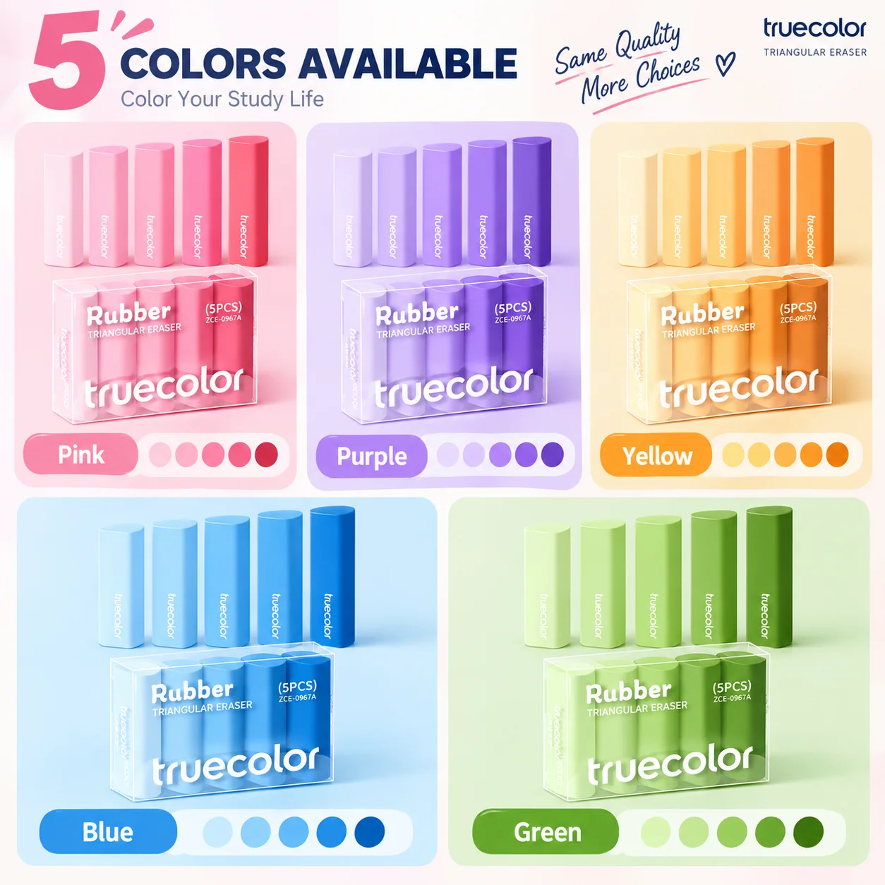 5Pcs Triangle Eraser Set 2B Gradient Color Pencil Erasers Clean Erasing Soft Rubber For Drawing Sketching Art School Students