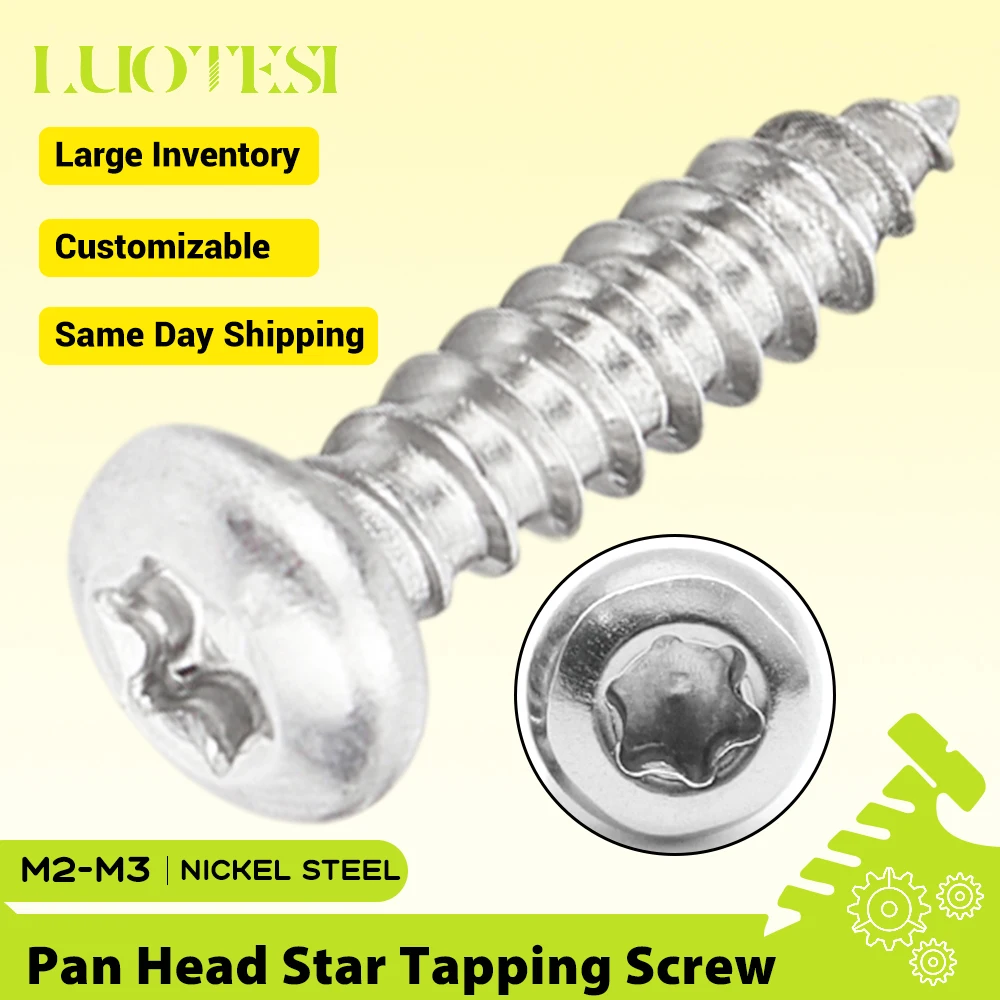 Six Lobe Drive Round Head Self Tapping Wood Screws Nickle Carbon Steel M2 M2.3 M2.6 M3 Torx Star Pan Head Screws Used for Wood