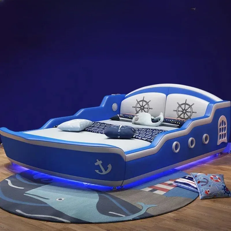 

Boys Modern Children Boat Bed Aesthetic Kids Wood Luxury King Double Bed Twin Multifunctional Cama Matrimonial Room Furniture