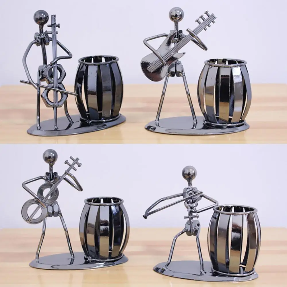 Rock Men Music Figurine Vintage Guitar Bass Violin Rocker Pencil Pen Holder Home Decor Desktop Office Stationery Pens Storage