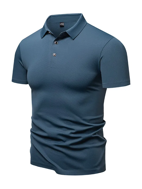 

Мужская повседневная футболка из ледяного шелка, приталенная, с коротким рукавом, летняя, дышащая, молодежная, модная, однотонная, с отложным воротником