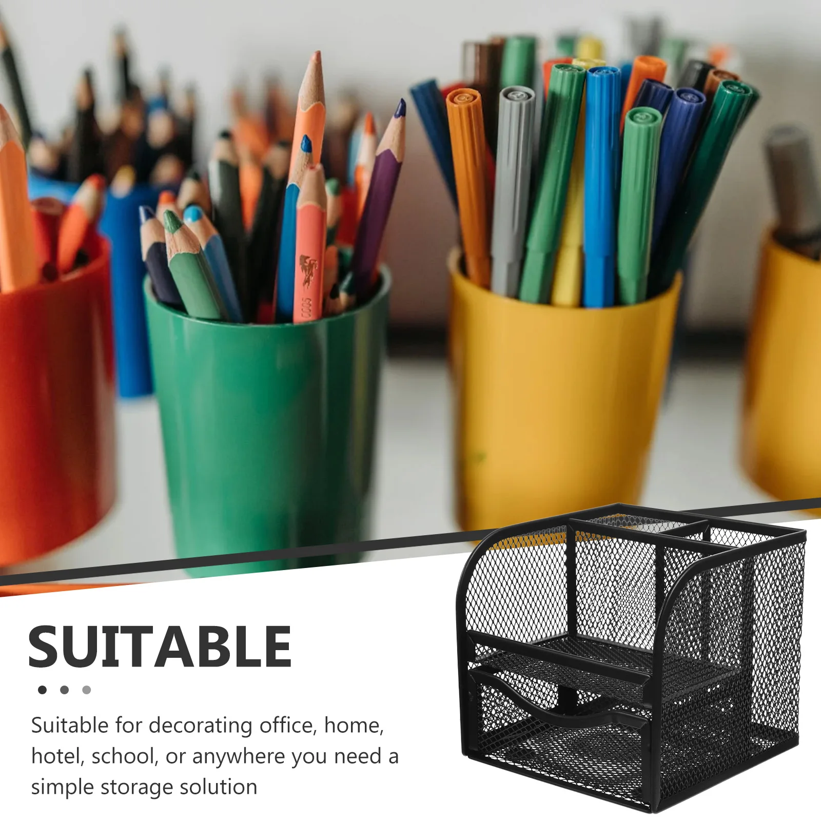 

Iron Pen Holder Organizer Black Pencil Desk Storage Metal for Stationery Office