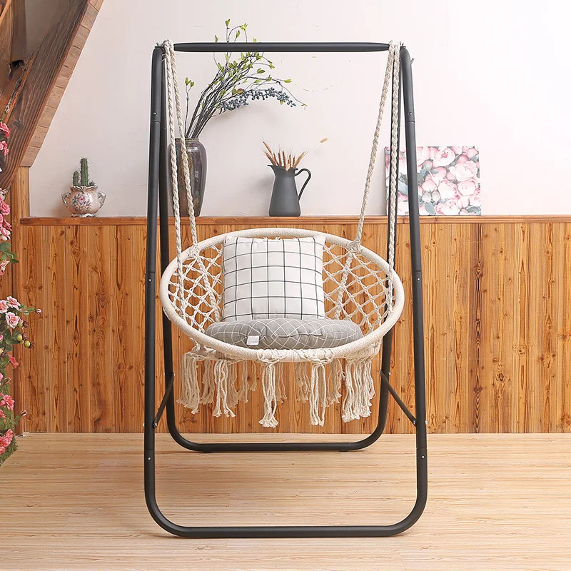 Hammock Chair Seat Beach Hammock with Stand 100kg Metal Swing Hanging Chair Outdoor Indoor Frame Chair Stand Home Garden