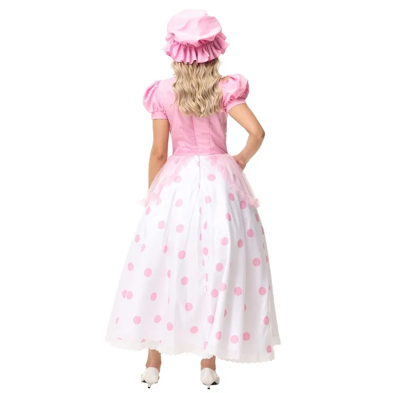 لعبة الهالوين للنساء البالغات S Bo Peep epherd Girl مجموعة أزياء دكتور الوردي مادة البوليستر الزي الصيني التقليدي