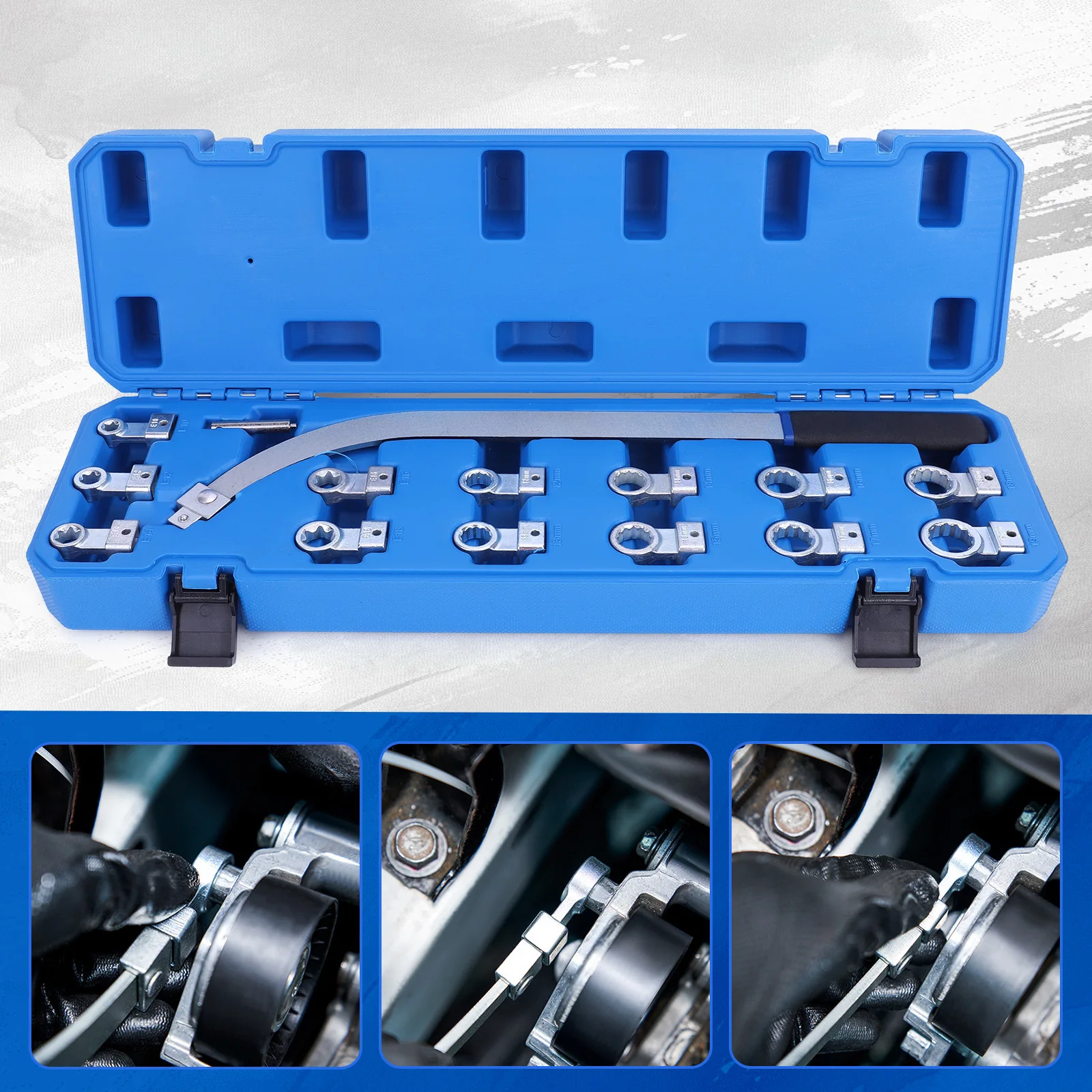 

15PCS Universal Auxiliary Idler Belt Tensioner Pulley Removal Tool Kit Idler Pulley Adjustment Wrench Fit for Most Vehicle Types