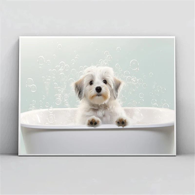 Cute Baby Dogs in Bathtub Posters Shiba Corgi Prints Canvas Printing Bath Wall Art Picture for Living Room Home Decoration