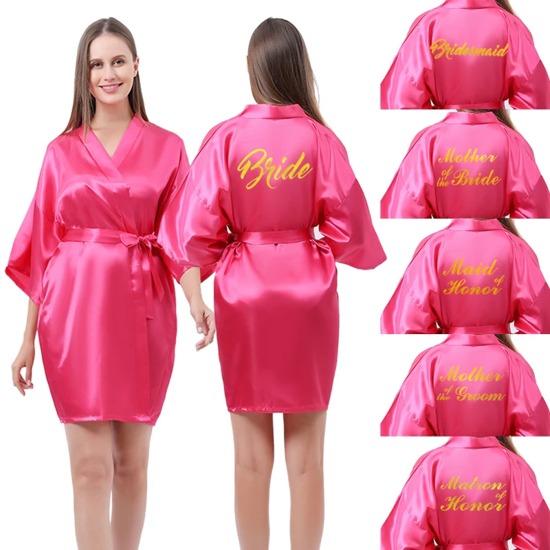 Wedding Bride Bridesmaid Robes For Women Party Team Satin Kimono Pajamas Bathrobe Nightgown Dressing Gown Sleepwear with Belt