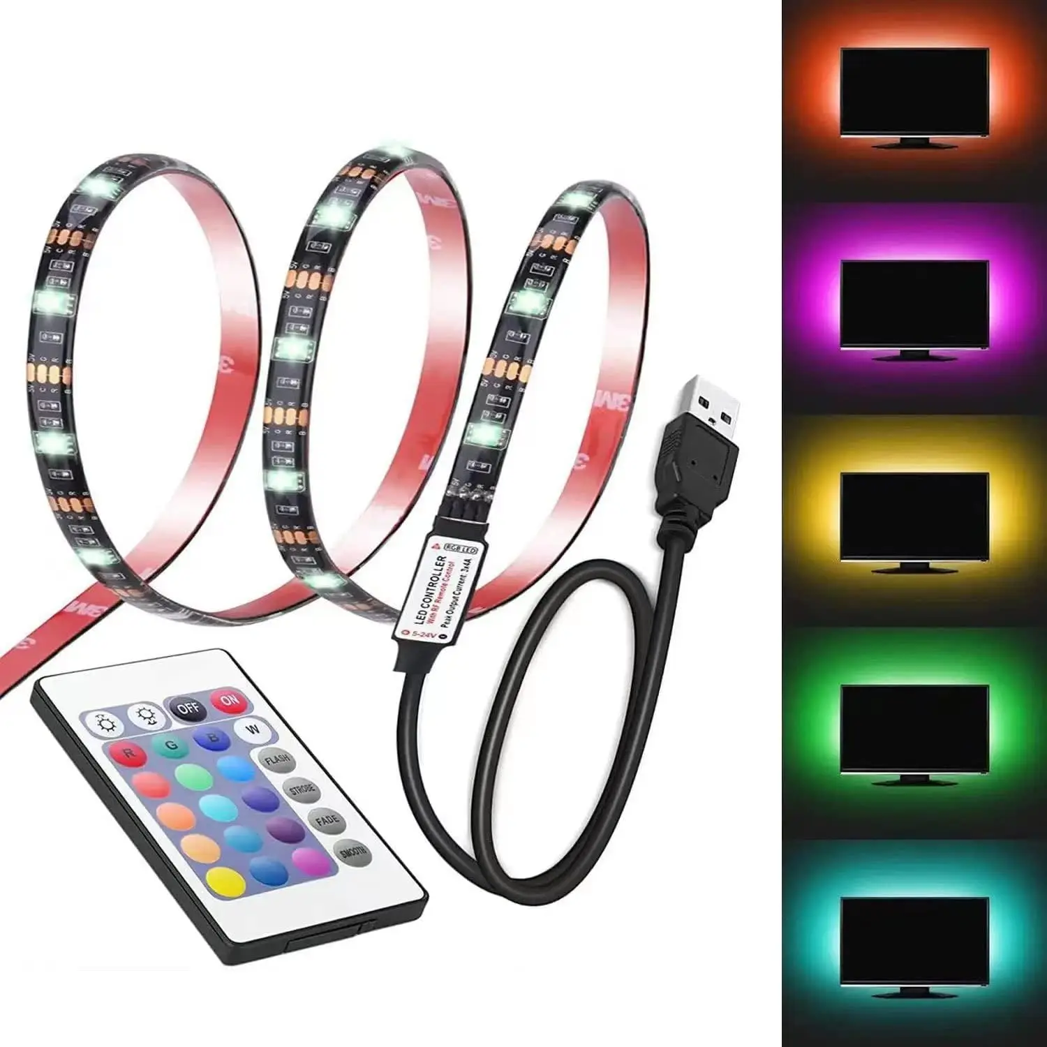 5M LED Strip 5050RGB Light With USB 12V Colorful TV Background Decoration Light Strip 24 Key Remote Control Set