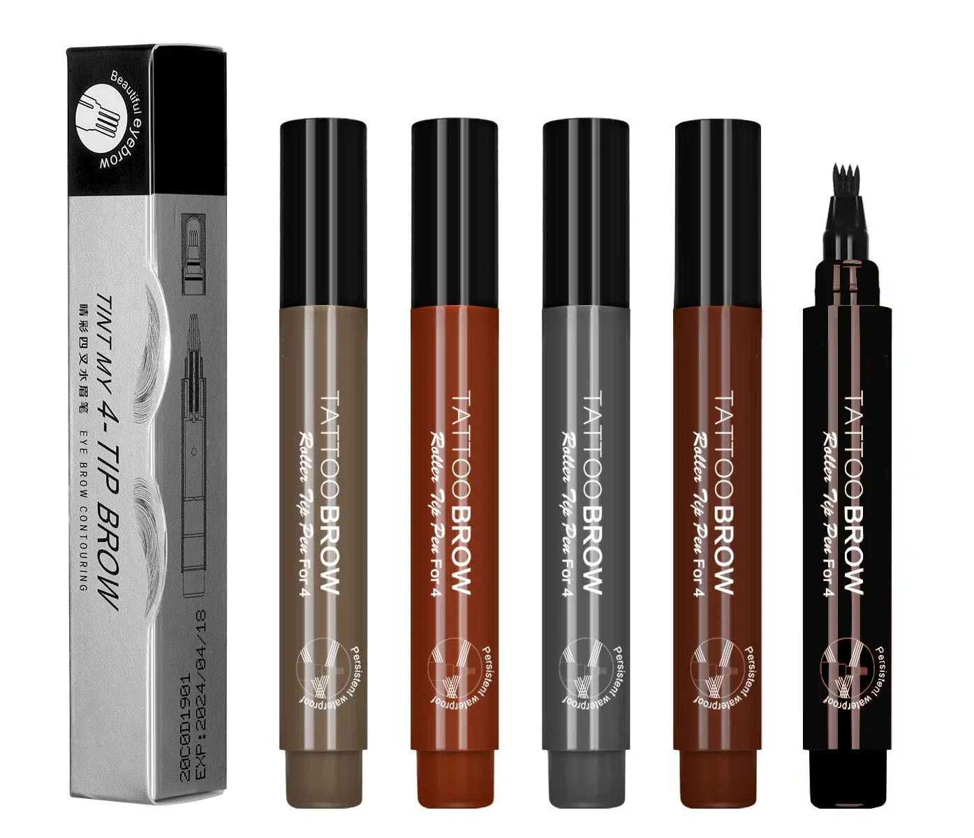 Pencil Filler For Men Black Brown 4-Tip Beard Pen Pencils Long Lasting Natural Makeup Detailing Filler Moustache & Eyebrows