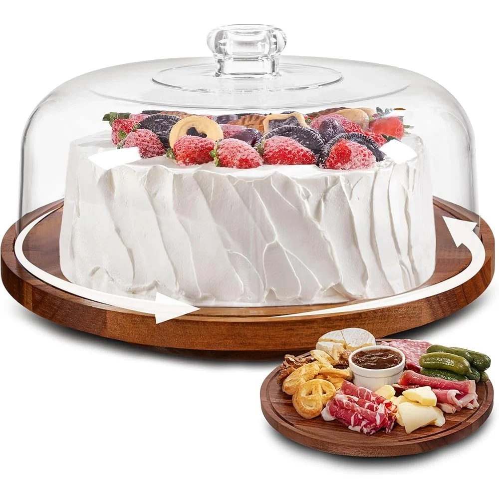 

Cake Stand with Lid 11.4" Rotating Cake Stand with Acrylic Dome Acacia Wood Cake Plate Display with Cover Baking Gifts Birthday